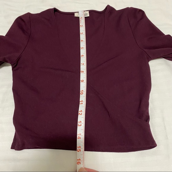 Aritzia Wilfred Cropped Wrap Front Long Sleeve Top Maroon size Small - Picture 8 of 9